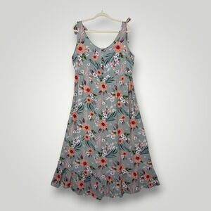 Nevena Rae Maxi Dress Womens XL Green Floral Tie Strap Smocked‎ Rayon Sundress